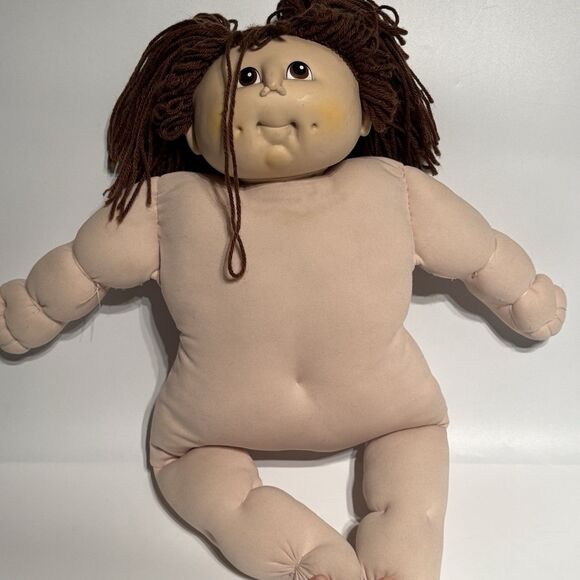 Vintage Cabbage Patch Baby Doll Brunette Brown Poodle Hair Dimple 1984 Soft Body - Picture 5 of 11